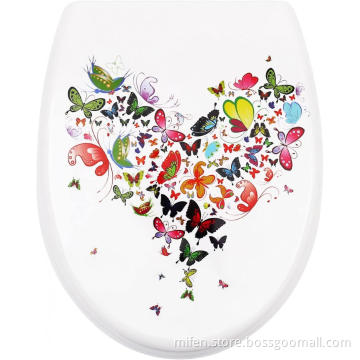 Fanmitrk Duroplast Toilet Seat Soft Close -Quick Release Toilet Lid with Top Fixing(butterflies)